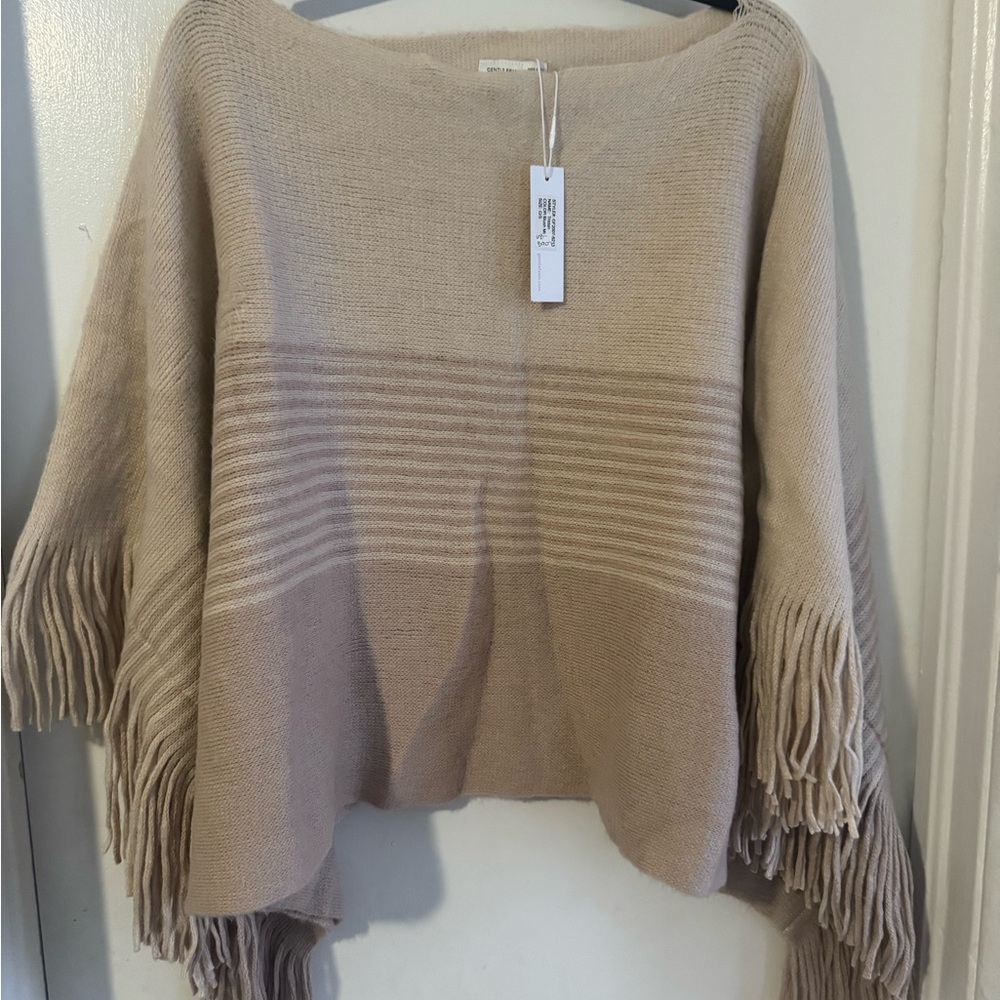 Gentle Fawn Tan Fringed Sweater Poncho
